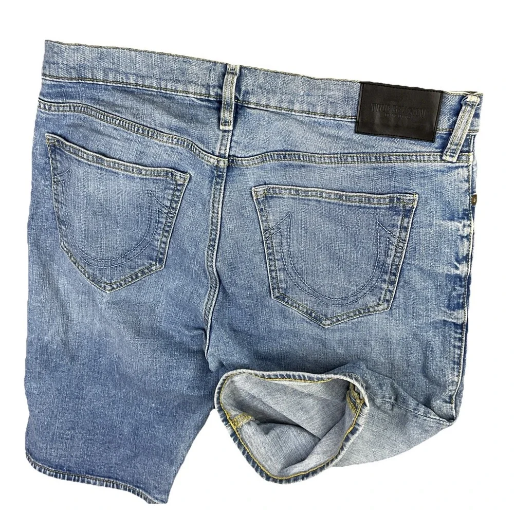 True Religion Jean Shorts Rocco Relaxed‎ Skinny Denim Blue Stretch Men Sz 34